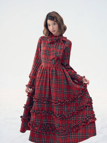 Victorian Plaid Tiered Long Dress