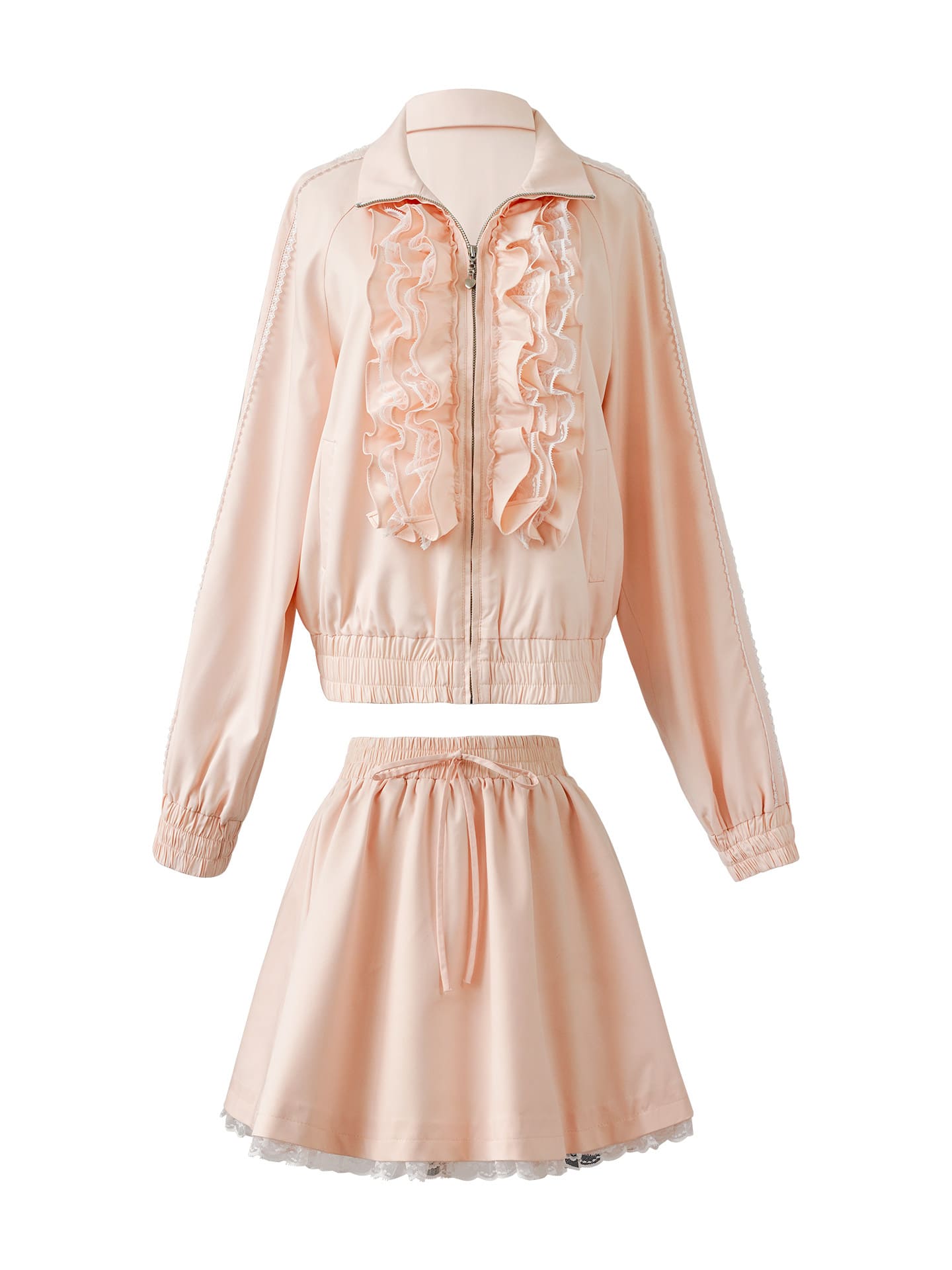 Elegant Frill Zip Blouson / Skirt