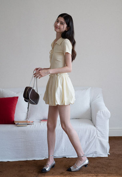 Charming Ribbed Top Balloon Skirt Dress