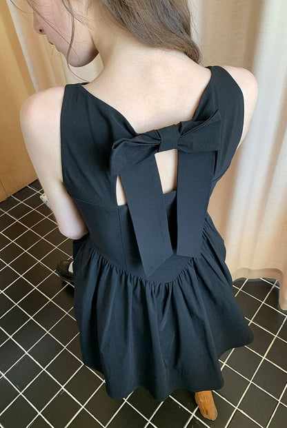 Elegant Back Ribbon Fit & Flare Mini Dress
