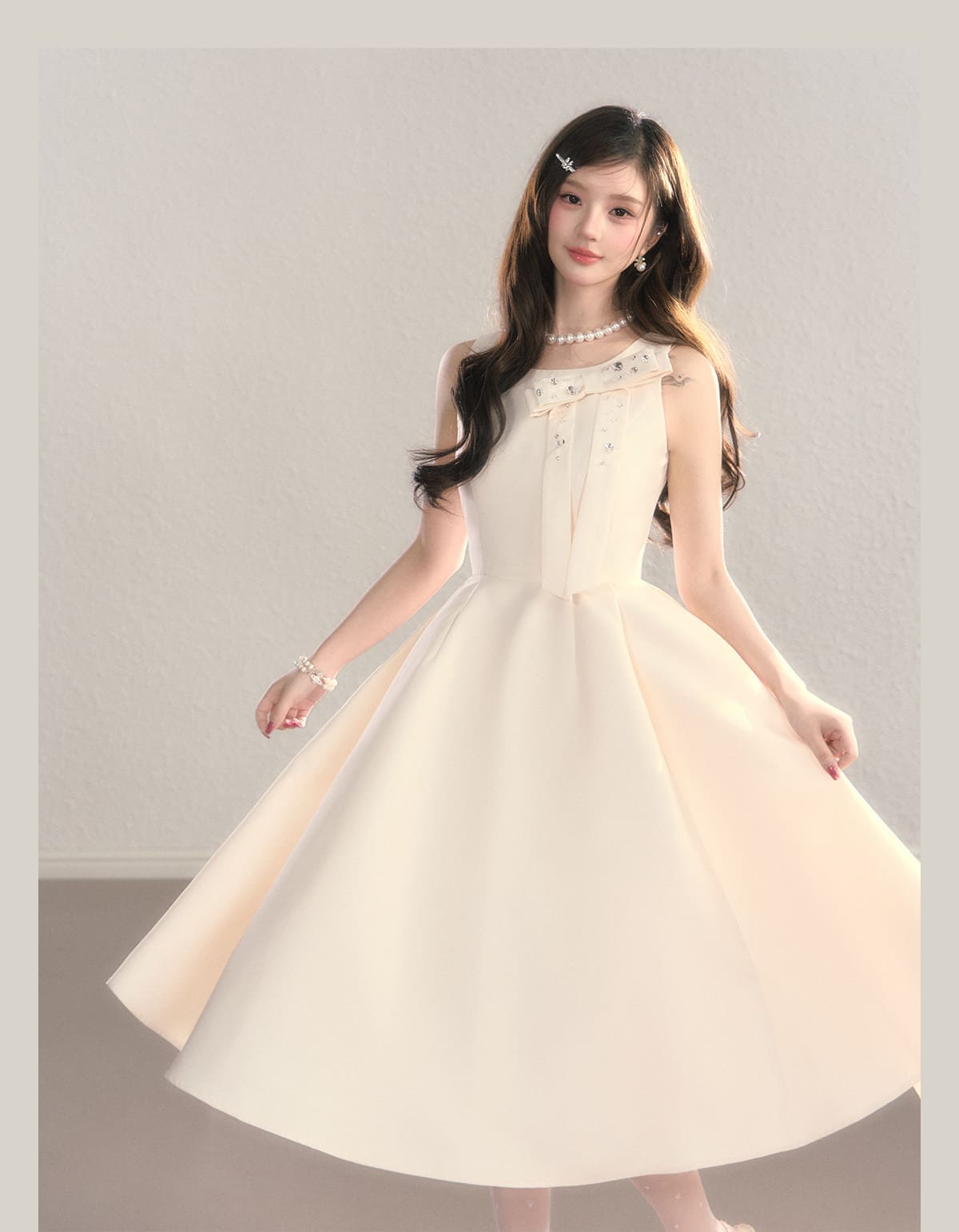 Elegant Jewel Ribbon Flare Dress