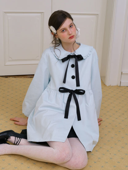 Elegant Ribbon Collar A-Line Coat