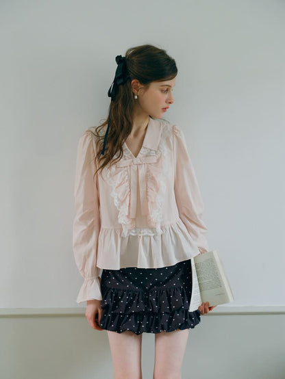 Romantic Lace Frill Tie Blouse