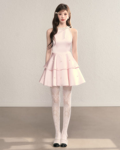 Ribbon bijou peplum dress（全2色）