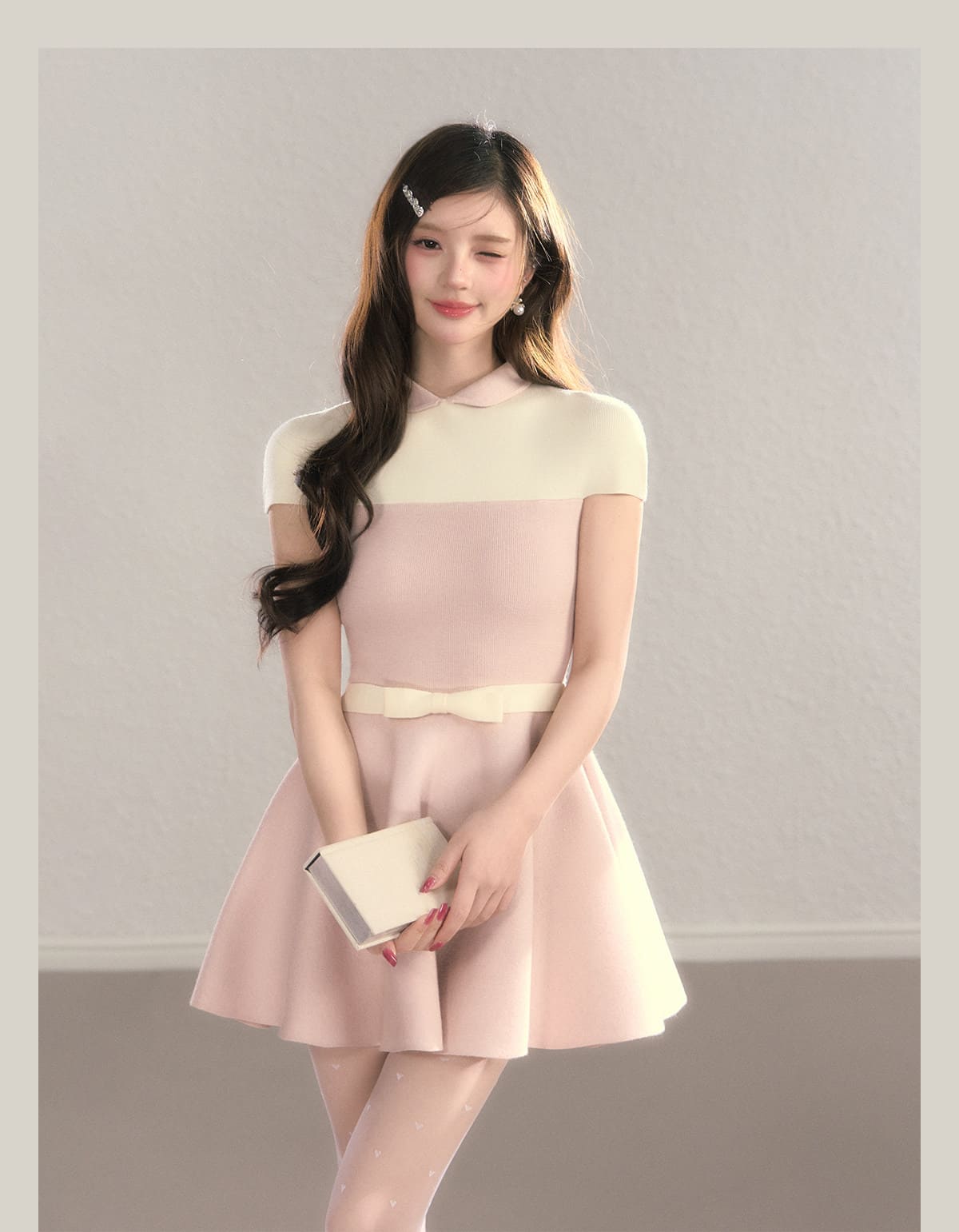 Elegant Color Block Knit Mini Dress（全2色）