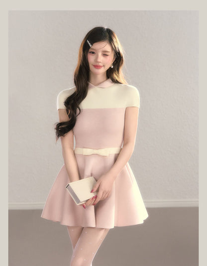 Elegant Color Block Knit Mini Dress（全2色）