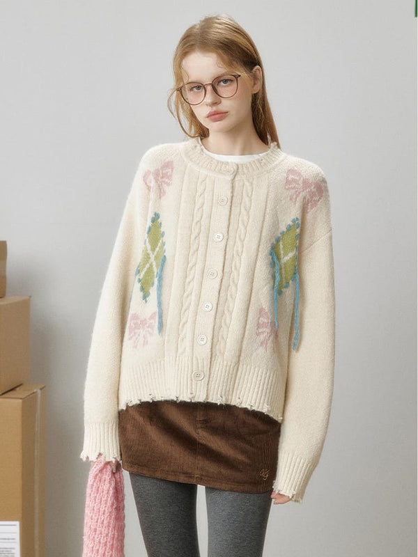 Argyle Ribbon Knit Cardigan（全2色）