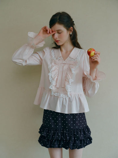 Romantic Lace Frill Tie Blouse