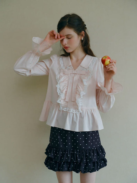 Romantic Lace Frill Tie Blouse
