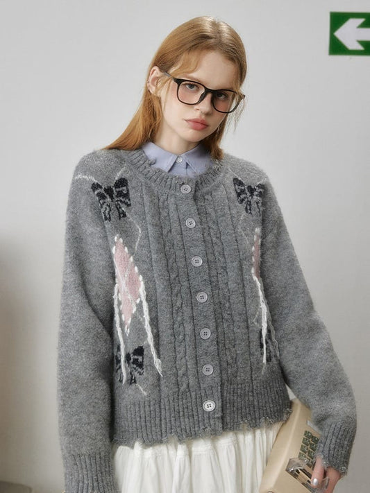 Argyle Ribbon Knit Cardigan（全2色）