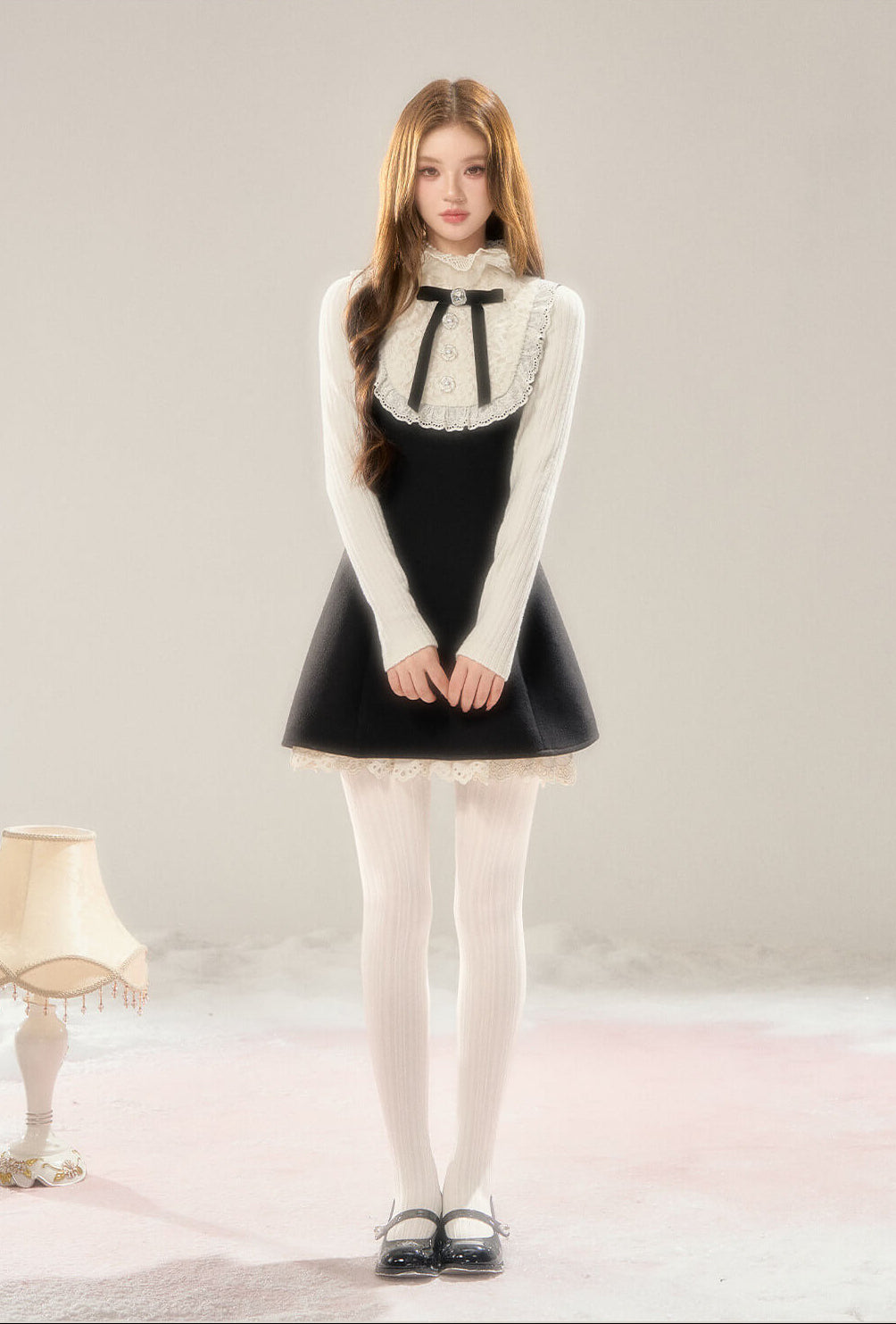 Lace Bib Layered Look Dress