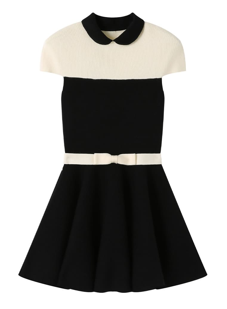 Elegant Color Block Knit Mini Dress（全2色）
