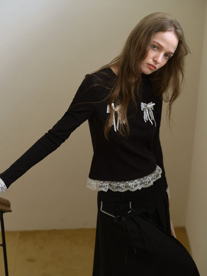 Double Ribbon Lace Accent Top