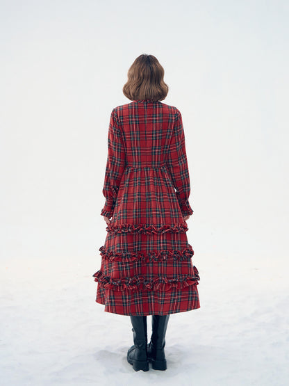 Victorian Plaid Tiered Long Dress