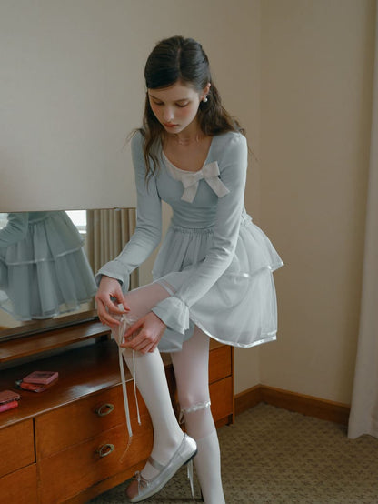 Soft Ribbon Tulle Layered Mini Dress
