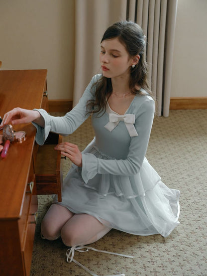 Soft Ribbon Tulle Layered Mini Dress