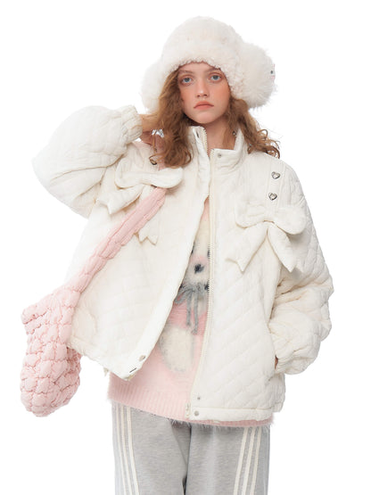 Charm Ribbon Quilted Puffer Jacket