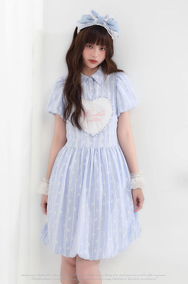 Dreamy Sky Gingham Heart Dress