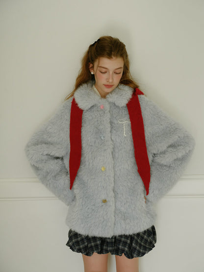 Ribbon Pastel Faux Fur Coat