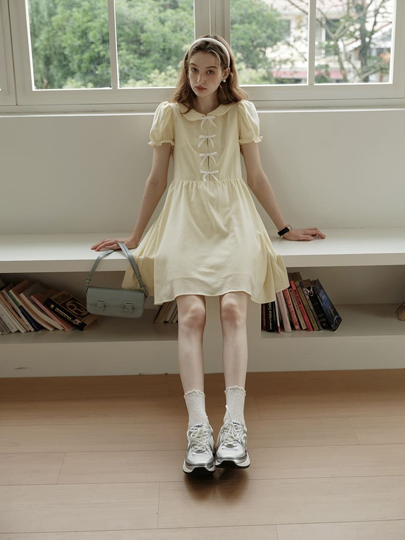 Lemon Charm Ribbon Yellow Dress