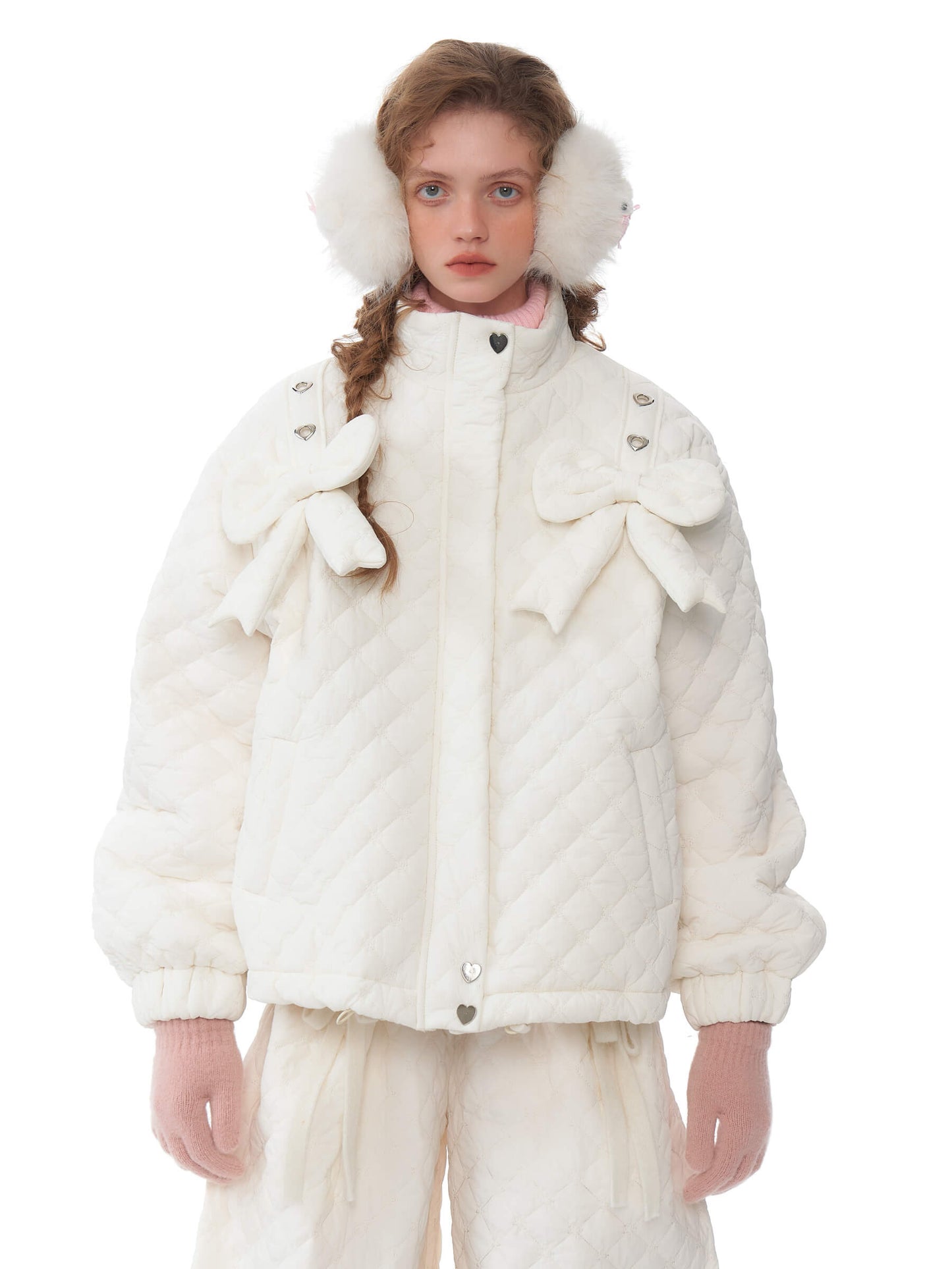 Charm Ribbon Quilted Puffer Jacket