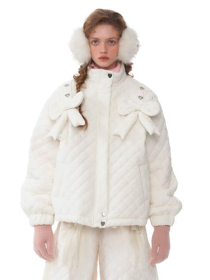 Charm Ribbon Quilted Puffer Jacket