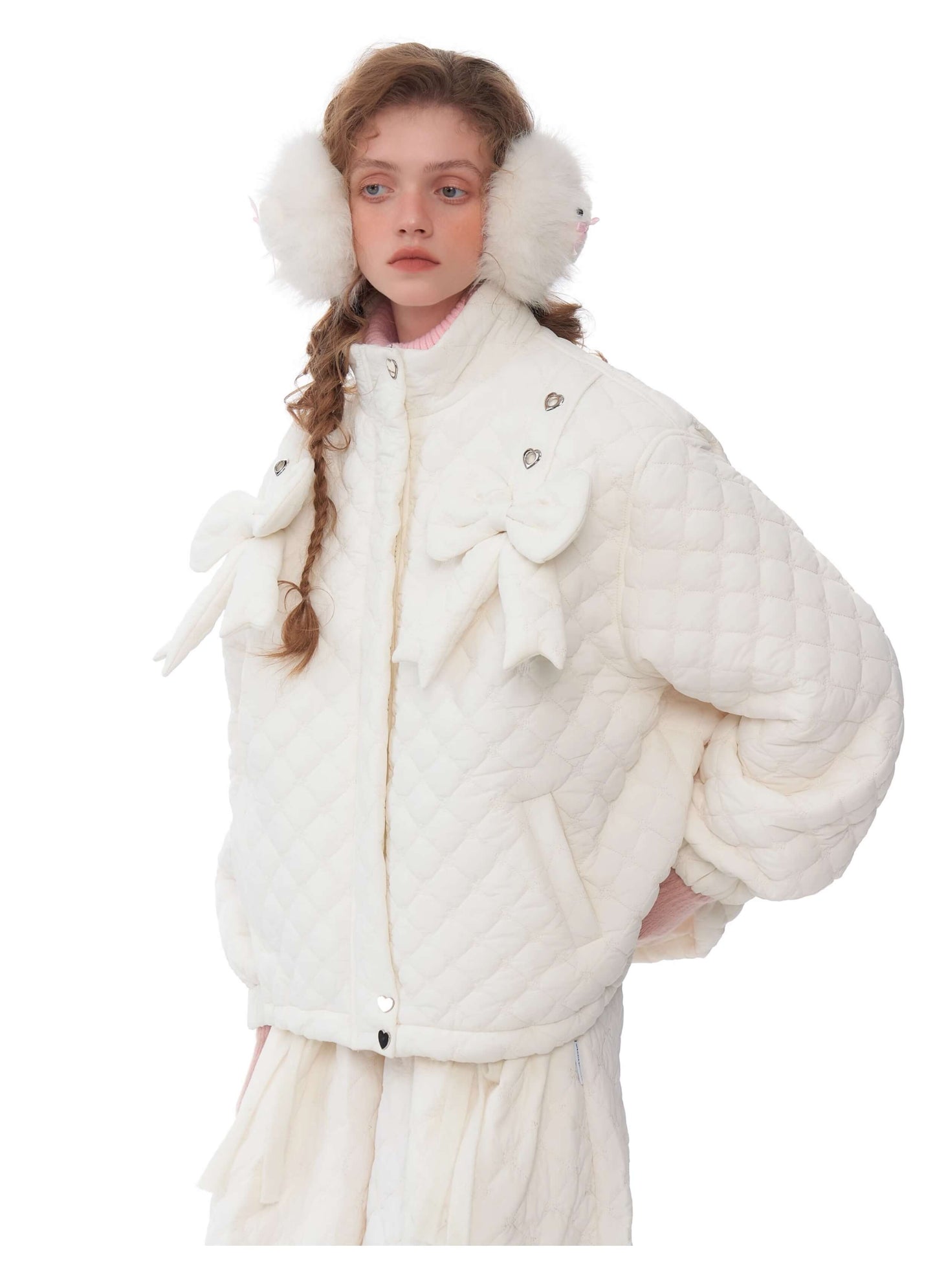Charm Ribbon Quilted Puffer Jacket