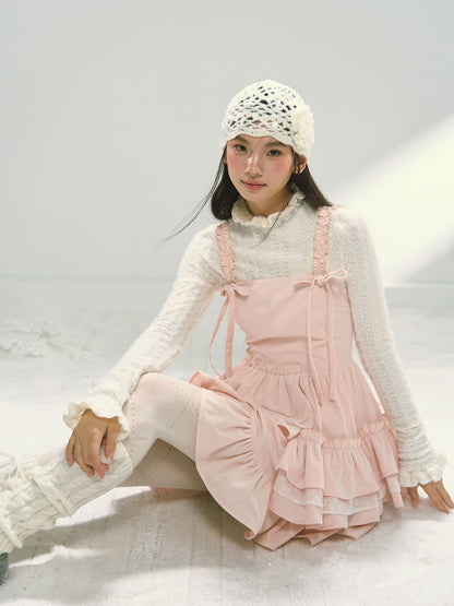 Pink Tiered Lace Camisole Dress