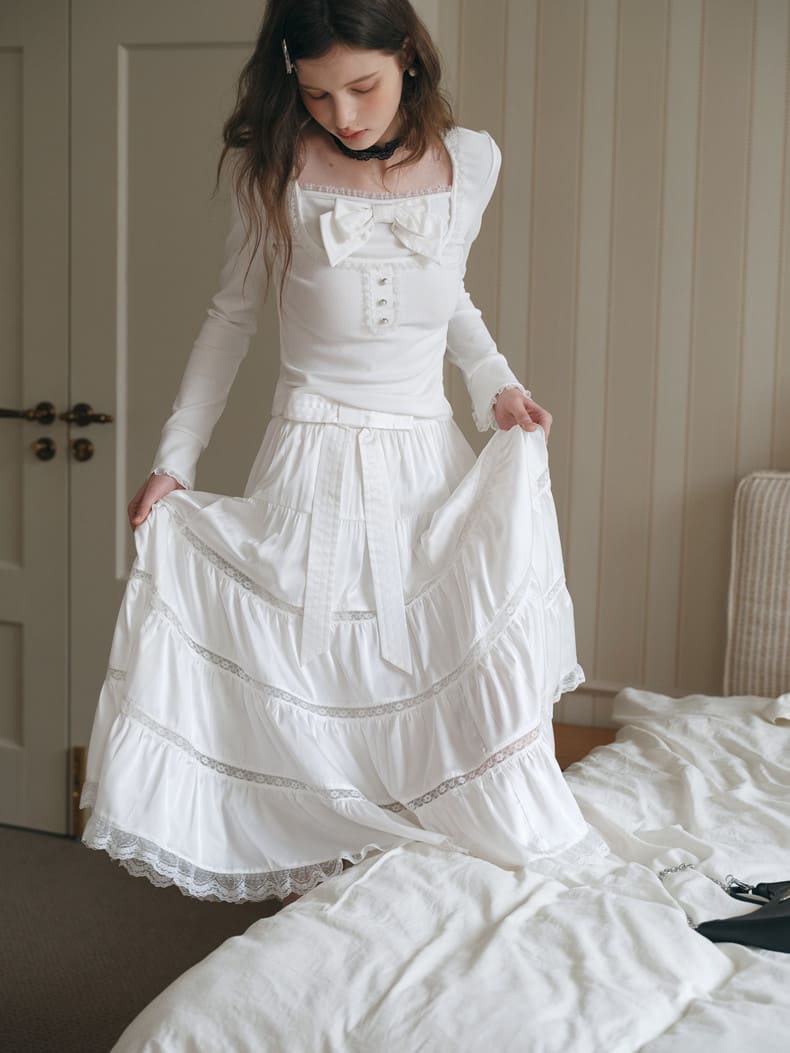 Elegant Lace Flare Satin Skirt