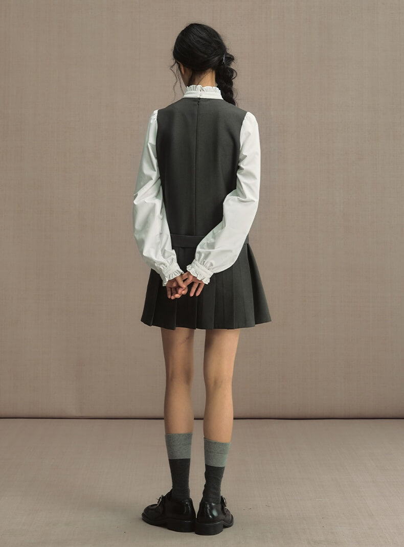 Classic Scallop Bib Belted Dress