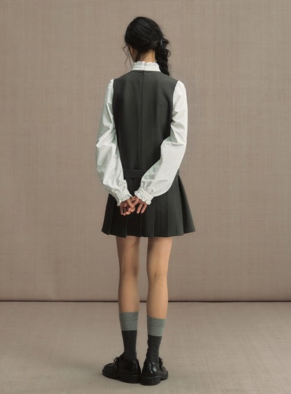 Classic Scallop Bib Belted Dress