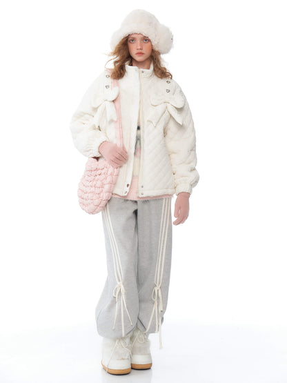 Charm Ribbon Quilted Puffer Jacket
