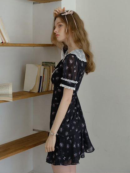 Vintage Lace Ribbon Floral Dress