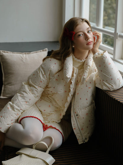 Ribbon Charm Puffy Short Coat