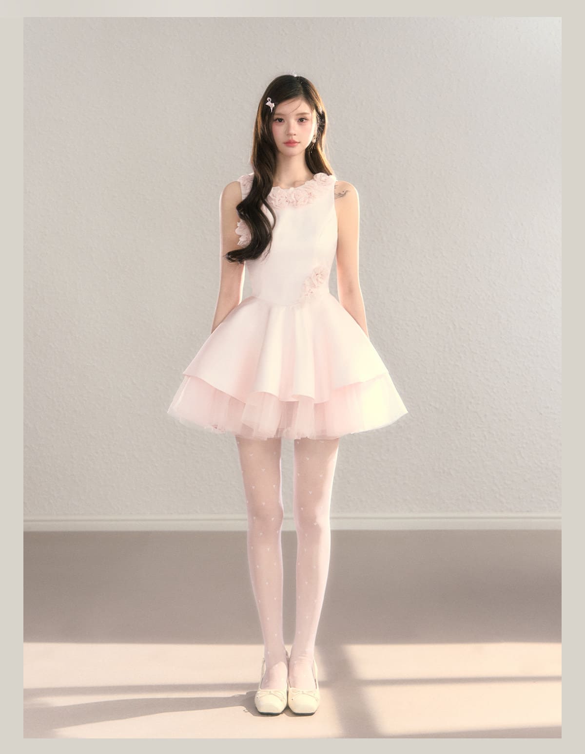 Classic Rose Appliqué Princess Mini Dress