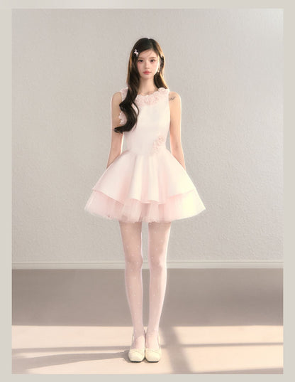 Classic Rose Appliqué Princess Mini Dress