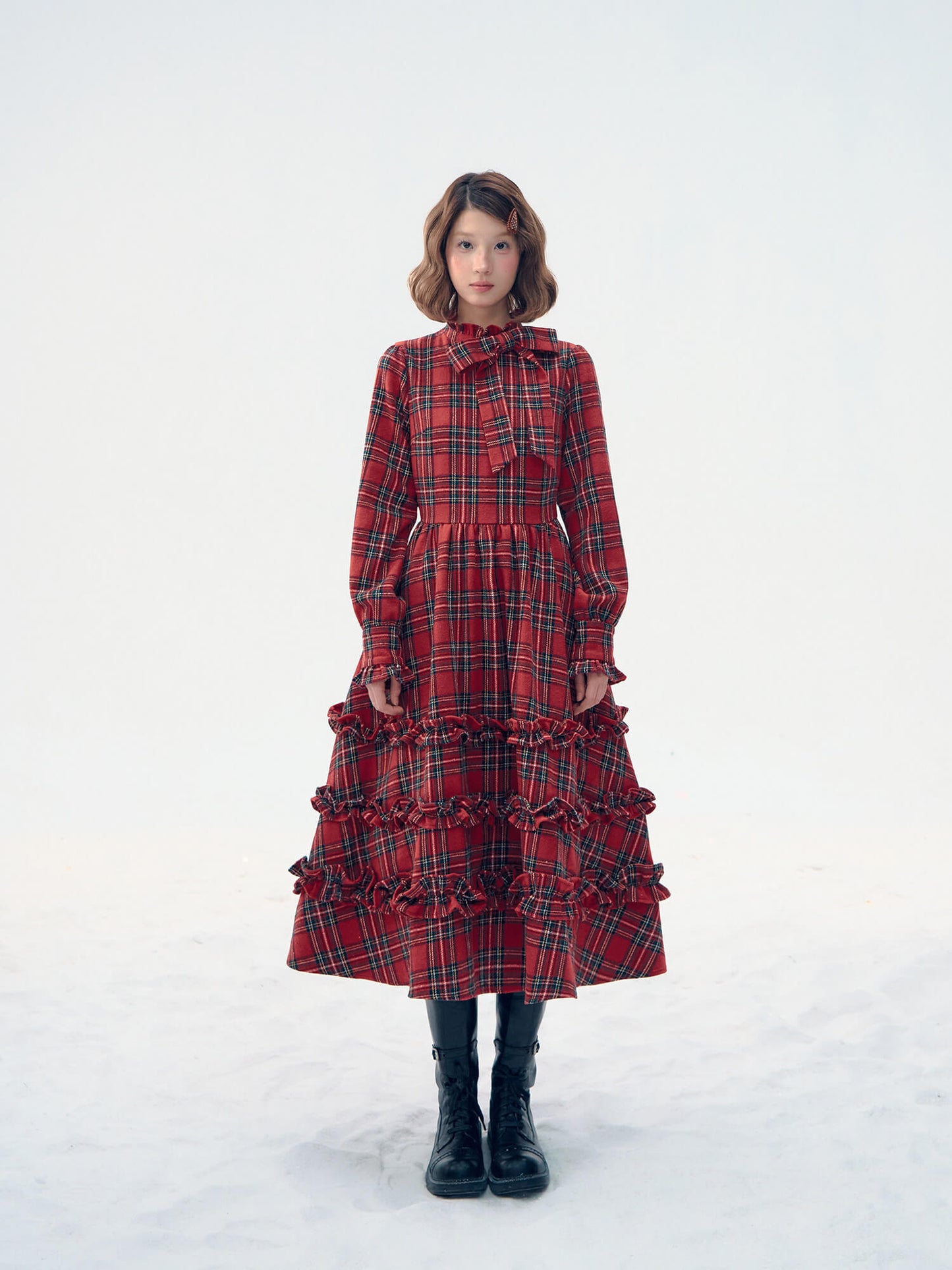 Victorian Plaid Tiered Long Dress