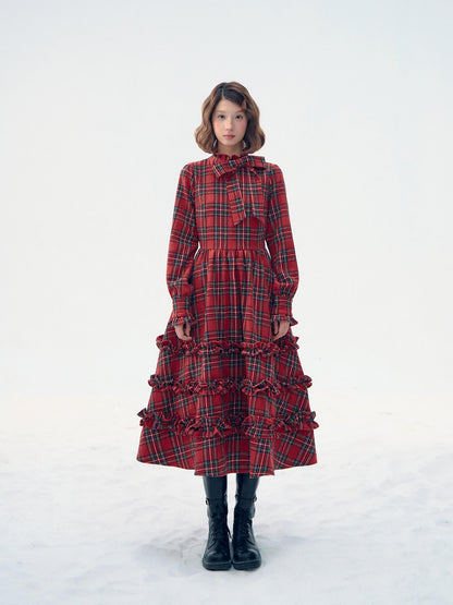 Victorian Plaid Tiered Long Dress