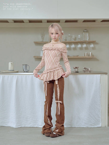 Ribbon Detail Corduroy Slim Pants