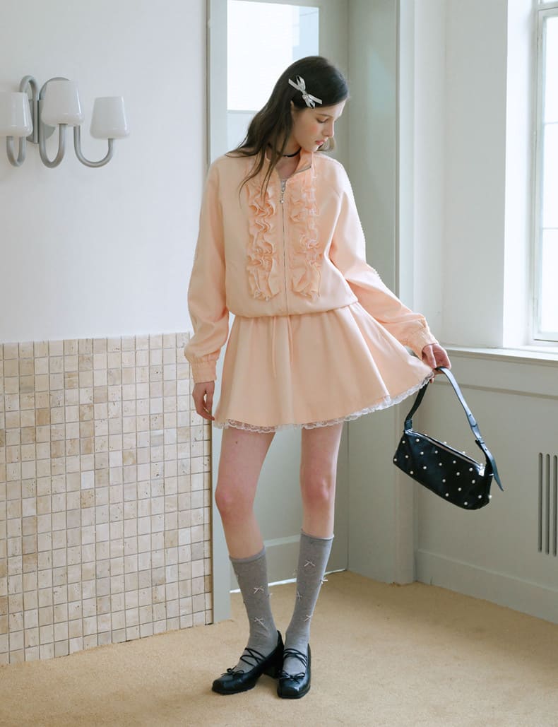 Elegant Frill Zip Blouson / Skirt