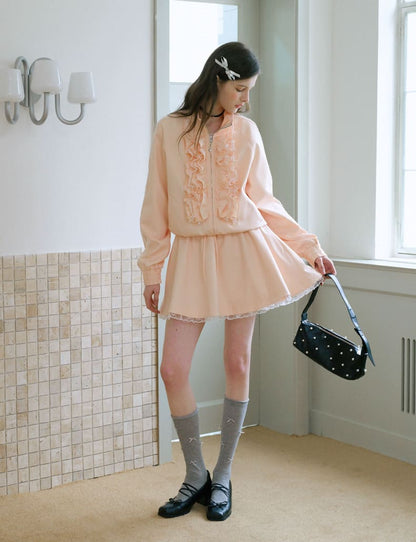 Elegant Frill Zip Blouson / Skirt