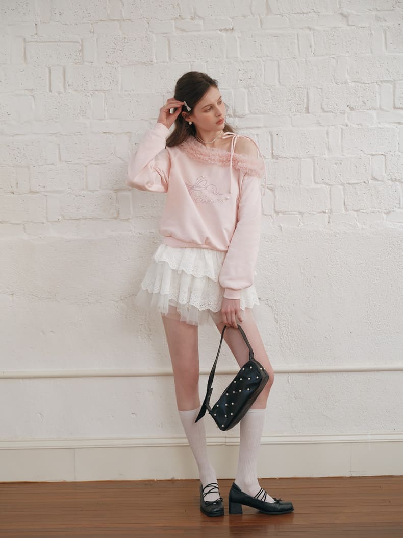 Graceful Ribbon Off-Shoulder Sweatshirt