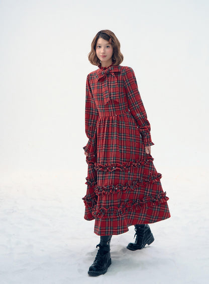 Victorian Plaid Tiered Long Dress