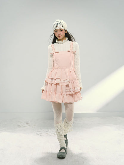 Pink Tiered Lace Camisole Dress