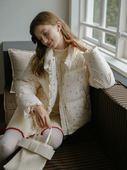 Ribbon Charm Puffy Short Coat