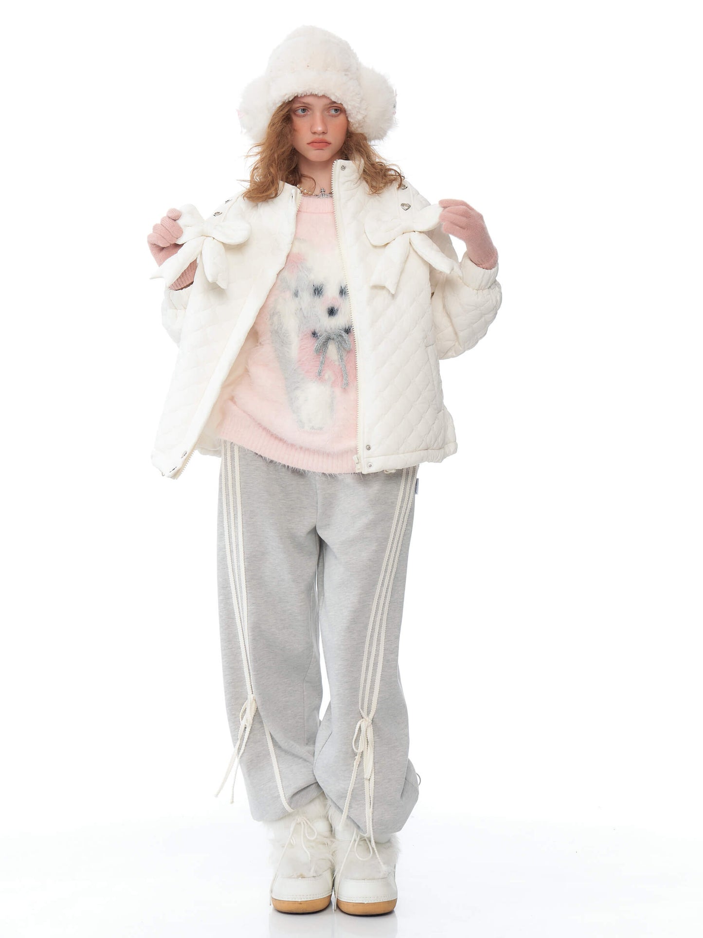 Charm Ribbon Quilted Puffer Jacket