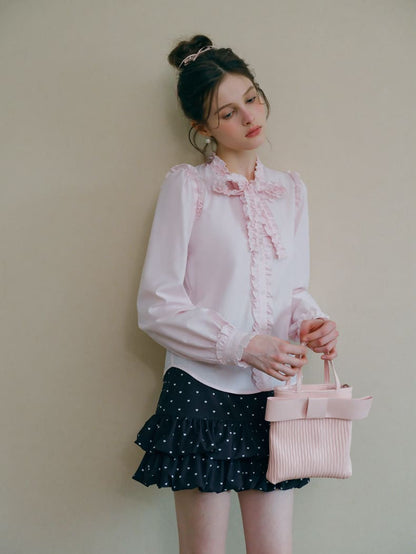 Elegant Frill Ribbon Blouse
