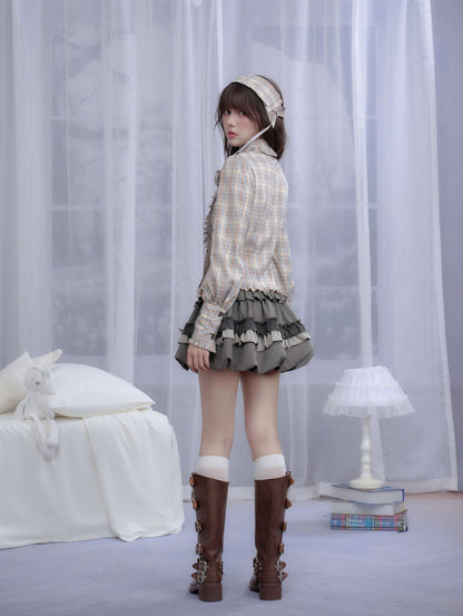 Elegant Plaid Frill Tailored Blouse
