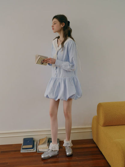 Soft Stripe Sailor Balloon Hem Dress