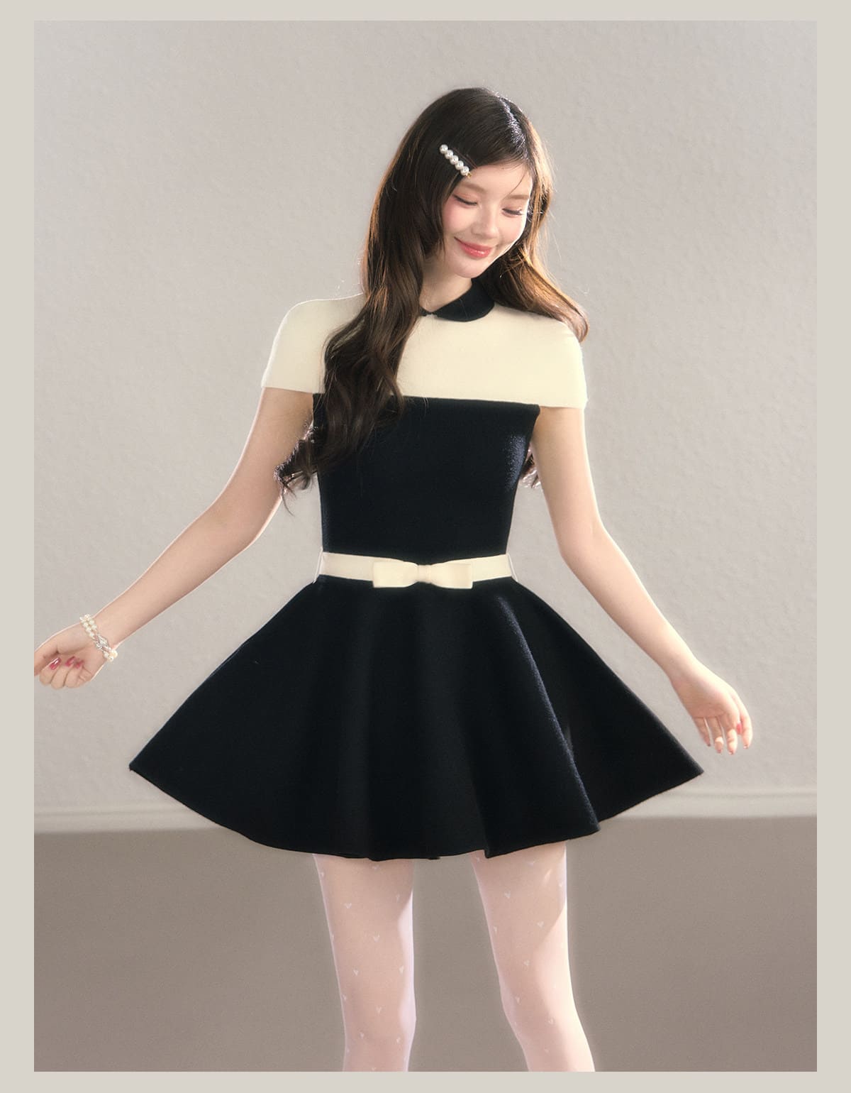 Elegant Color Block Knit Mini Dress（全2色）